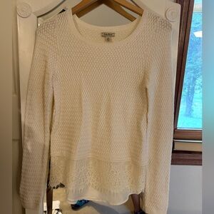 Lucky Brand Ivory Knit Lace Trim Long Sleeve Sweater XS